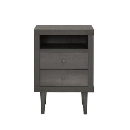 Benjara Minie Nightstand with 2 Drawers, Shelf, Rubberwood Legs, Dark Gray