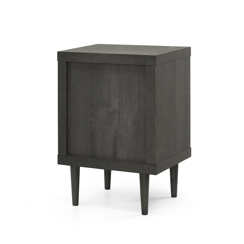 Benjara Minie Nightstand with 2 Drawers, Shelf, Rubberwood Legs, Dark Gray