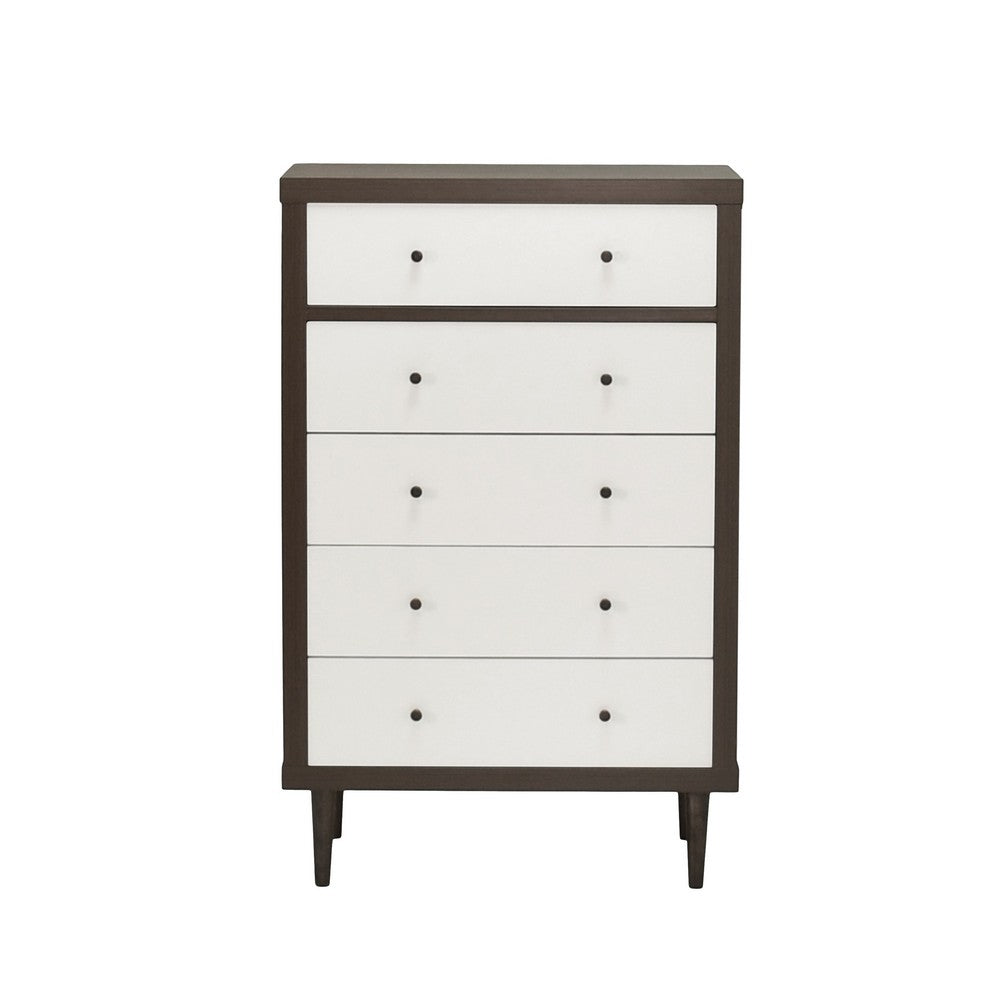 Benjara Minie Tall Dresser Chest, 4 Drawers, Rubberwood White, Walnut Brown