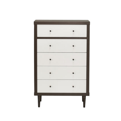Benjara Minie Tall Dresser Chest, 4 Drawers, Rubberwood White, Walnut Brown