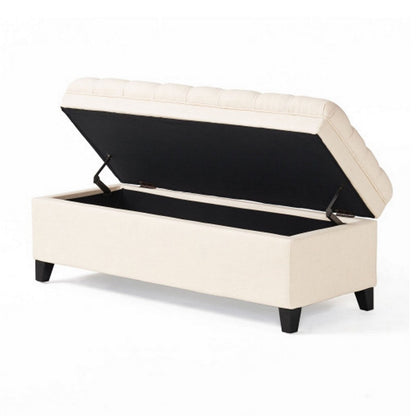 Benjara Rhya Storage Bench, 50 Inch Button Tufted Plush Seat, Soft Beige