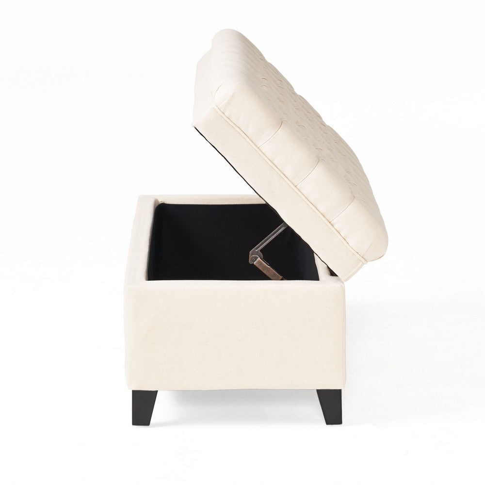 Benjara Rhya Storage Bench, 50 Inch Button Tufted Plush Seat, Soft Beige