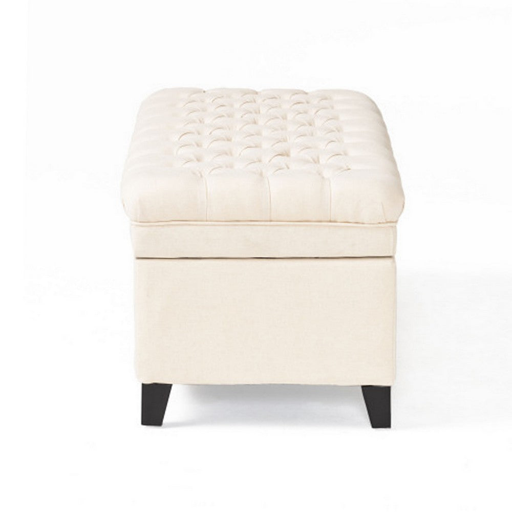 Benjara Rhya Storage Bench, 50 Inch Button Tufted Plush Seat, Soft Beige