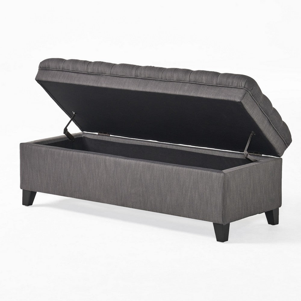 Benjara Rhya Storage Bench, 50 Inch Button Tufted Plush Seat, Soft Gray Fabric