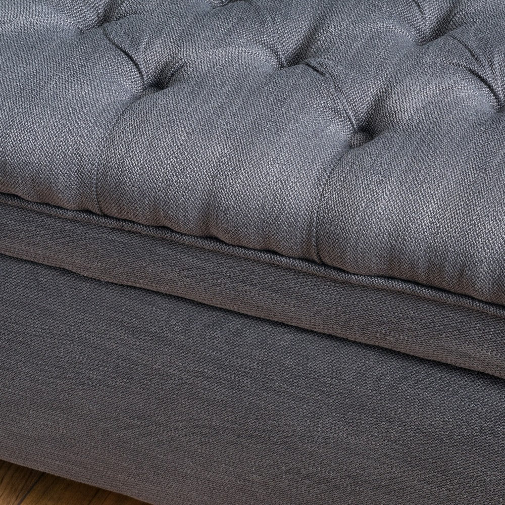 Benjara Rhya Storage Bench, 50 Inch Button Tufted Plush Seat, Soft Gray Fabric