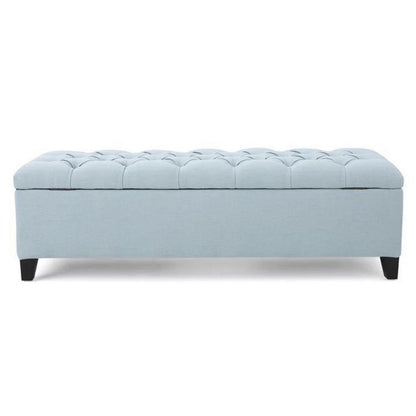 Benjara Elias Storage Ottoman Bench, 51 Inch Blue, Button Tufted Seat, Black