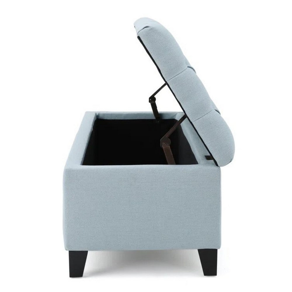 Benjara Elias Storage Ottoman Bench, 51 Inch Blue, Button Tufted Seat, Black