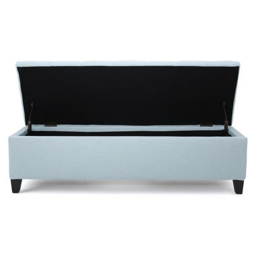 Benjara Elias Storage Ottoman Bench, 51 Inch Blue, Button Tufted Seat, Black