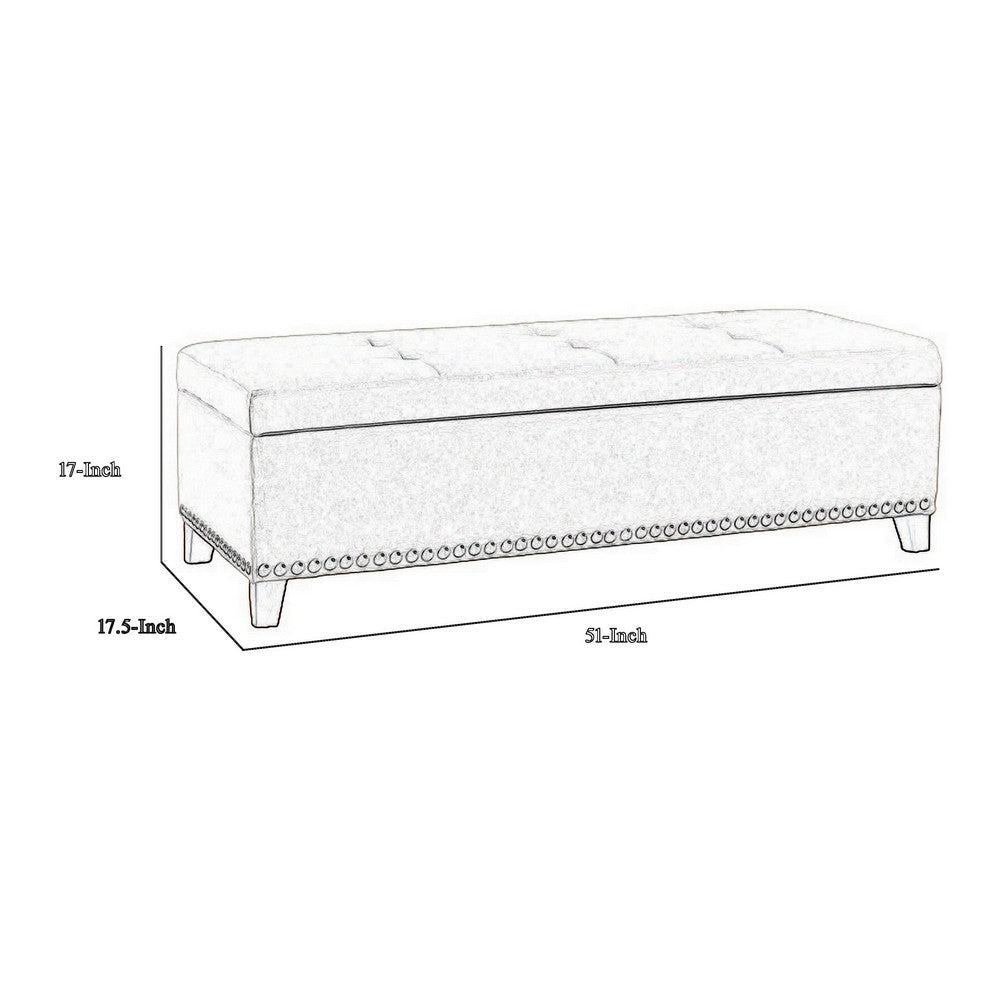 Benjara Elias Storage Ottoman Bench, 51 Inch Blue, Button Tufted Seat, Black