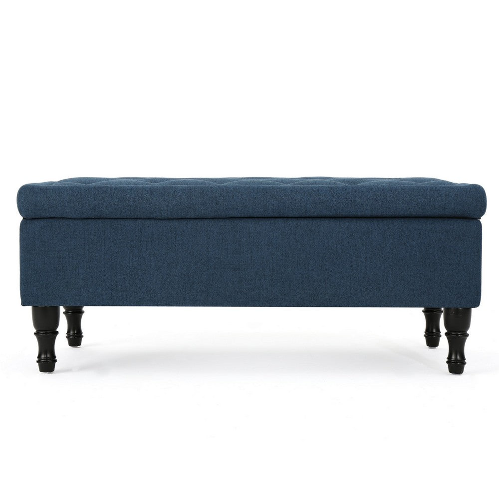 Benjara Kiyo Storage Ottoman Bench, 41 Inch Button Tufted Navy Blue Fabric
