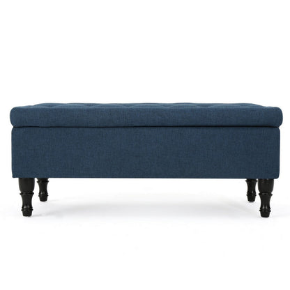 Benjara Kiyo Storage Ottoman Bench, 41 Inch Button Tufted Navy Blue Fabric