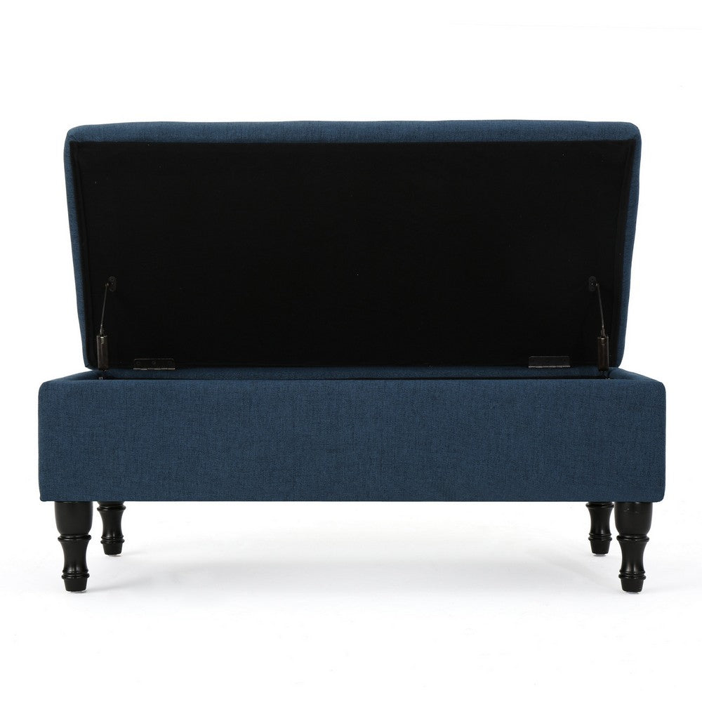 Benjara Kiyo Storage Ottoman Bench, 41 Inch Button Tufted Navy Blue Fabric