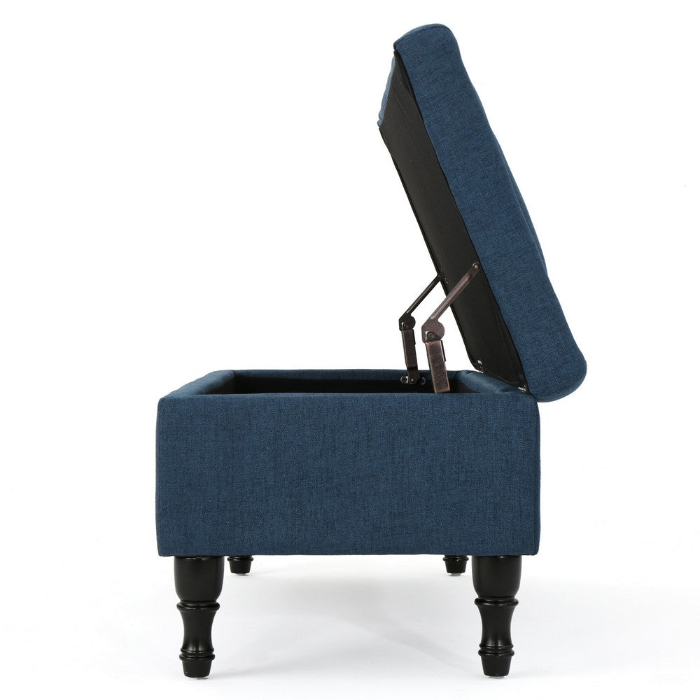 Benjara Kiyo Storage Ottoman Bench, 41 Inch Button Tufted Navy Blue Fabric