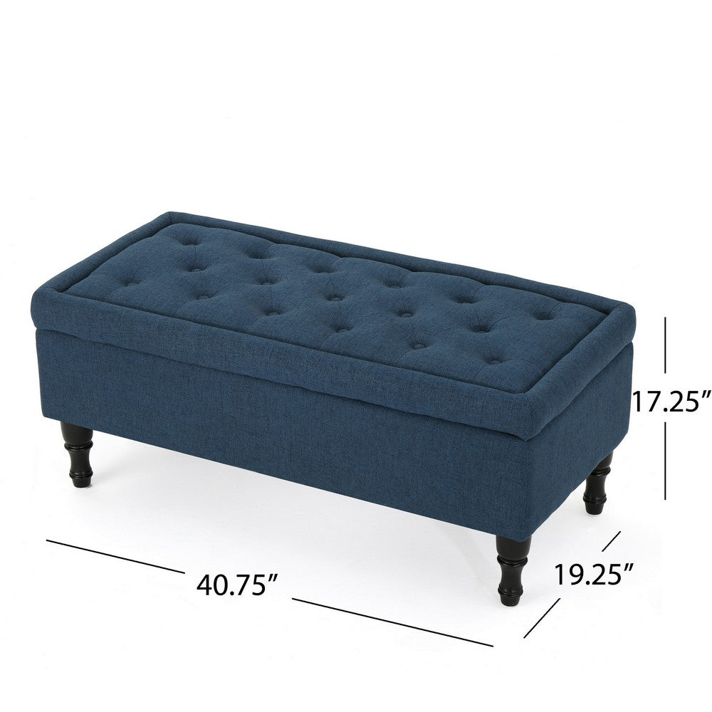 Benjara Kiyo Storage Ottoman Bench, 41 Inch Button Tufted Navy Blue Fabric