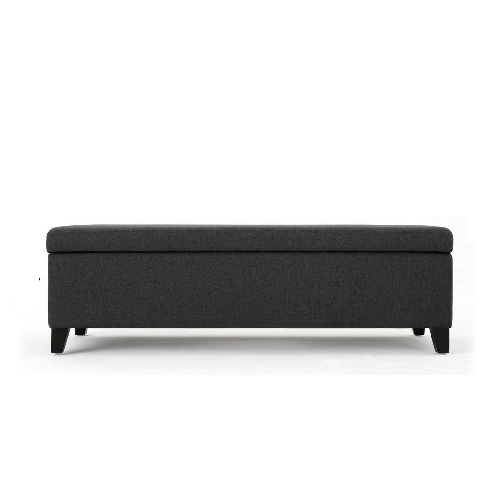 Benjara Harry Storage Ottoman Bench, 51 Inch Classic Dark Gray, Birch Wood