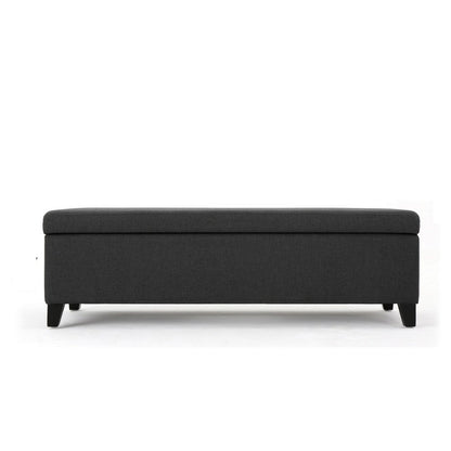 Benjara Harry Storage Ottoman Bench, 51 Inch Classic Dark Gray, Birch Wood
