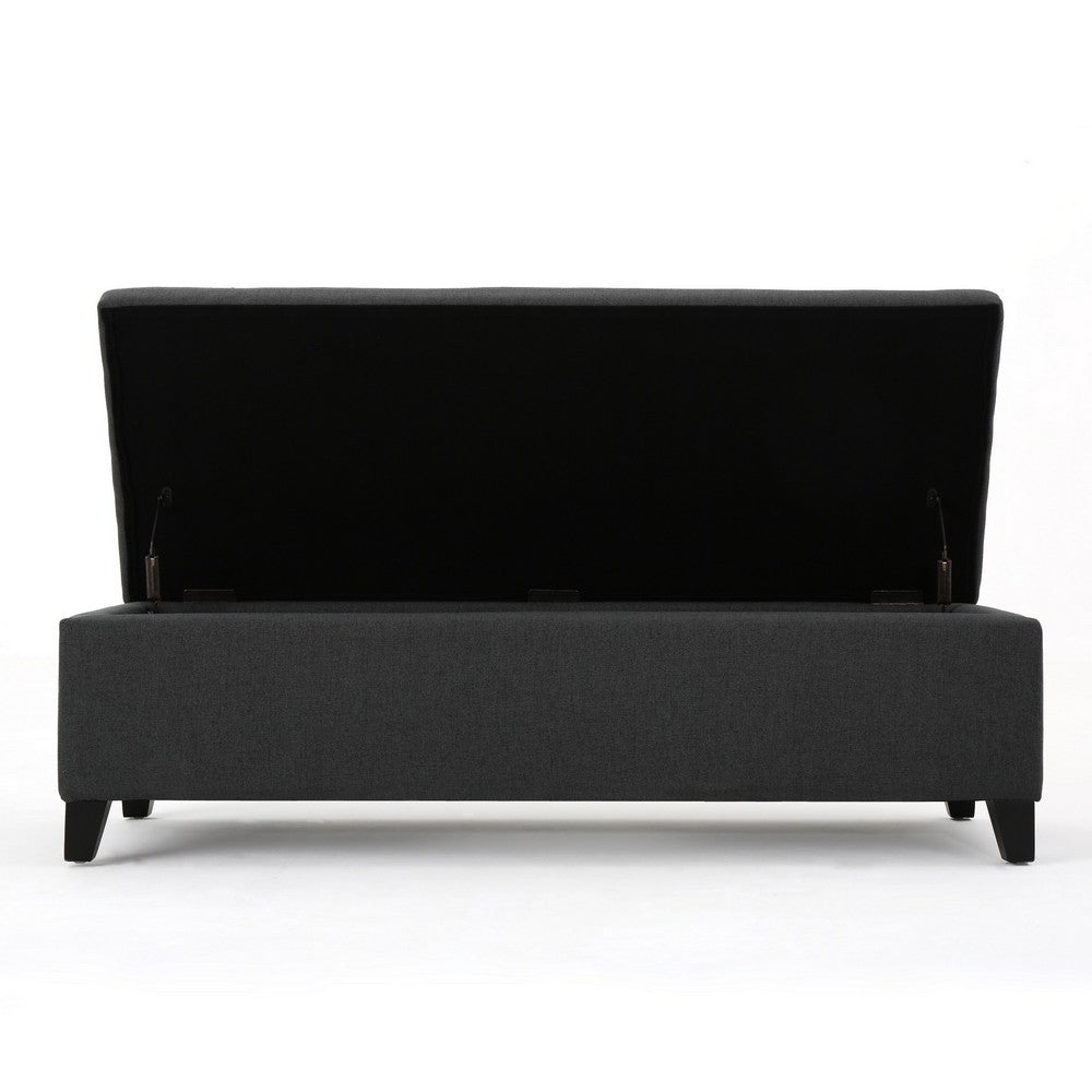 Benjara Harry Storage Ottoman Bench, 51 Inch Classic Dark Gray, Birch Wood