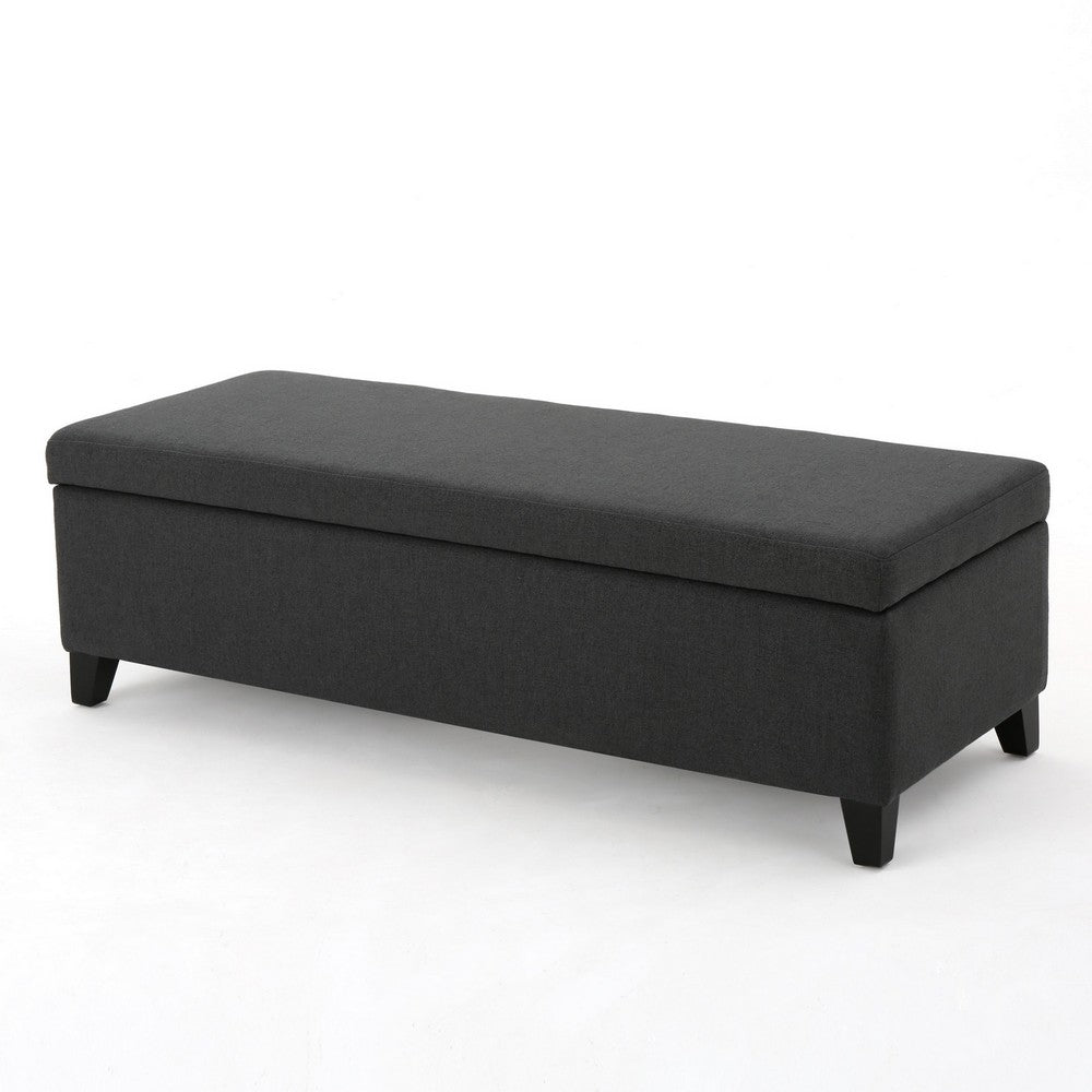 Benjara Harry Storage Ottoman Bench, 51 Inch Classic Dark Gray, Birch Wood