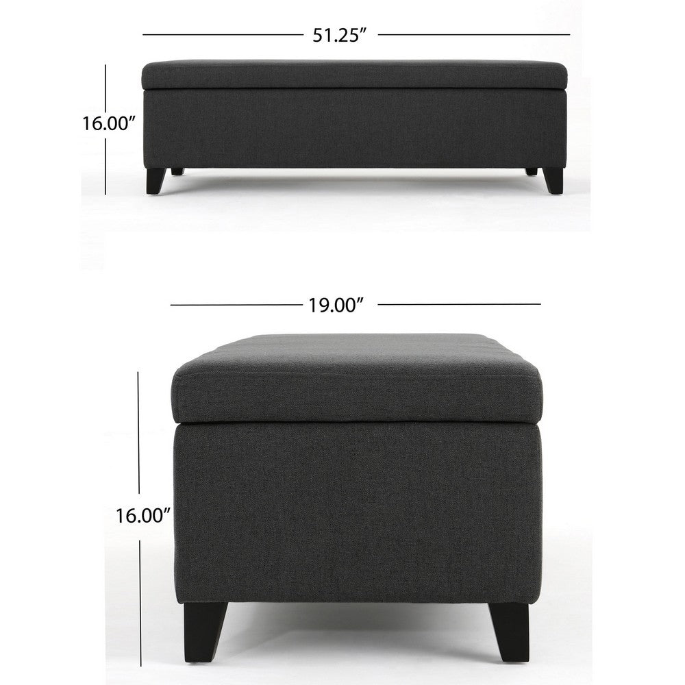 Benjara Harry Storage Ottoman Bench, 51 Inch Classic Dark Gray, Birch Wood