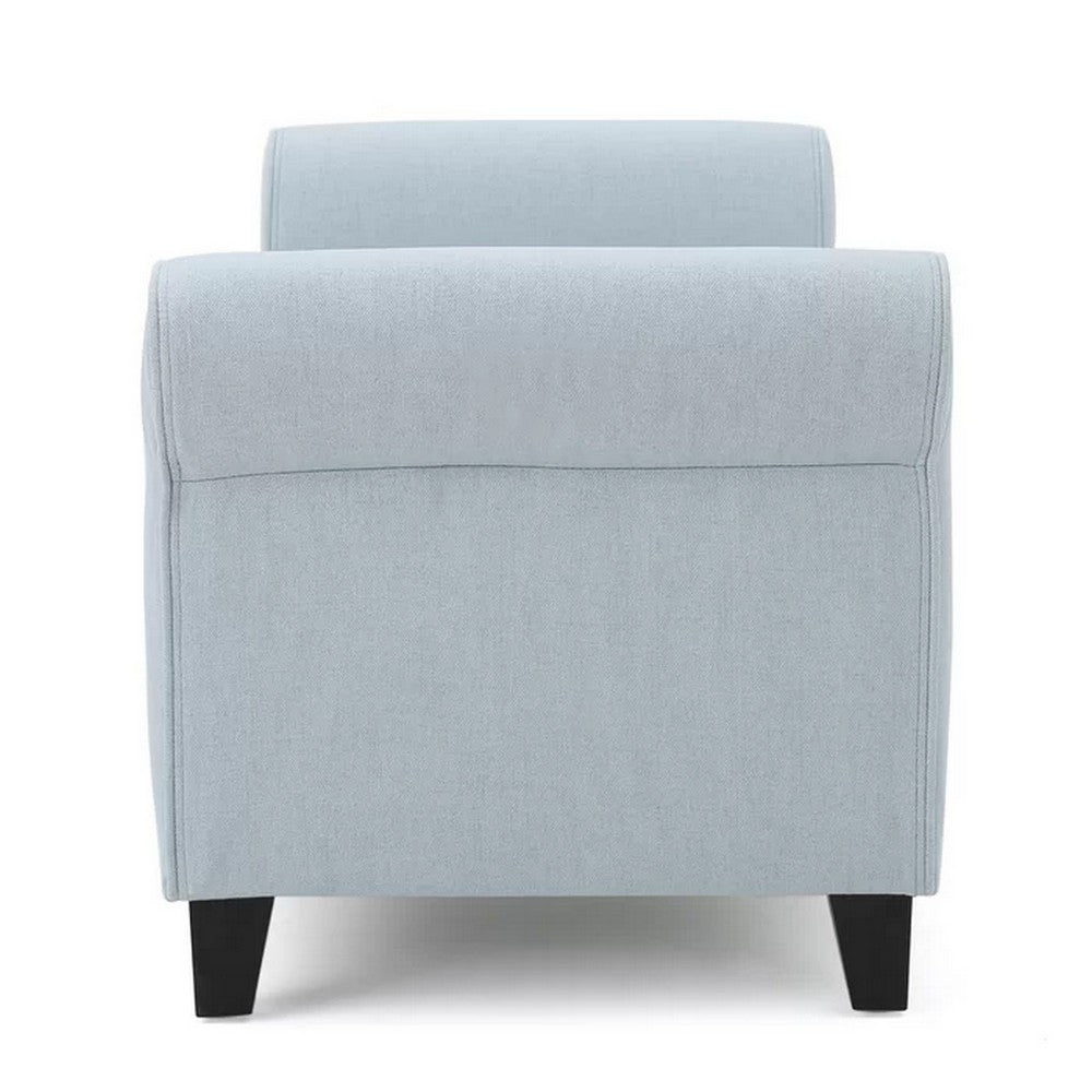 Benjara Storage Ottoman Bench, 50 Inch Light Blue, Rolled Arms, Black Wood