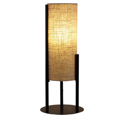 Benjara Modern Table Lamp, Upright Beige Linen Drum Shade, Black Metal 22 Inch