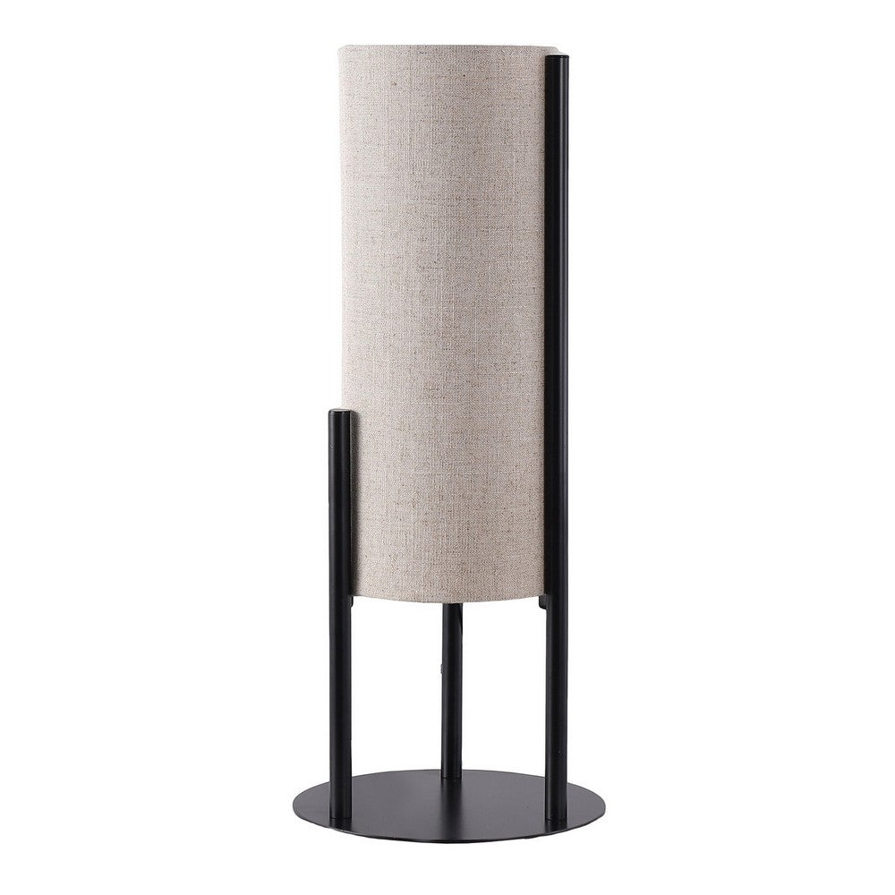 Benjara Modern Table Lamp, Upright Beige Linen Drum Shade, Black Metal 22 Inch