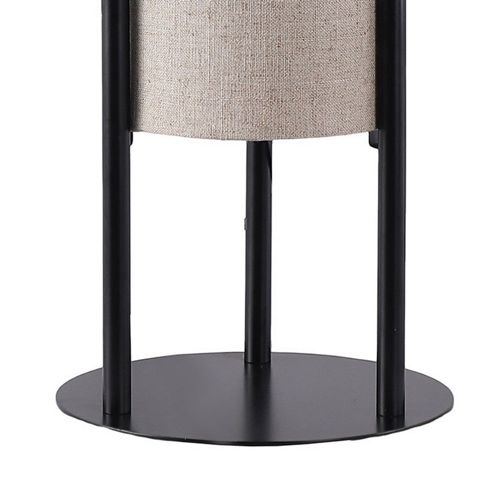 Benjara Modern Table Lamp, Upright Beige Linen Drum Shade, Black Metal 22 Inch