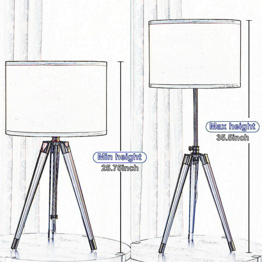 Benjara Kera Table Lamp, White Drum Shade, Brass Gold Tripod Base 39 Inch