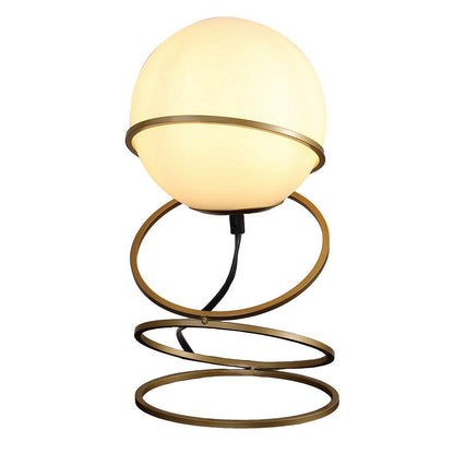 Benjara Table Lamp, White Glass Globe, 4 Spiral Ring Accented Base 14 Inch