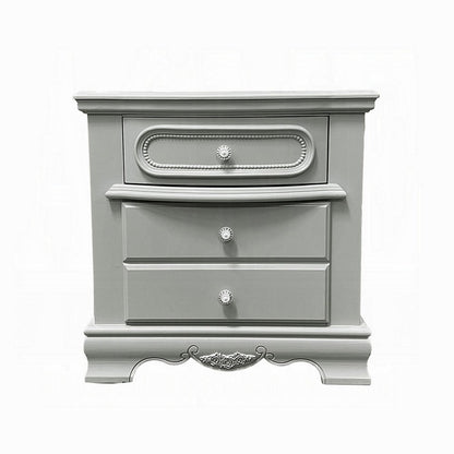 Benjara Auri Kids Nightstand, 3 Drawers And Scalloped Base, 27 Inch Gray Wood