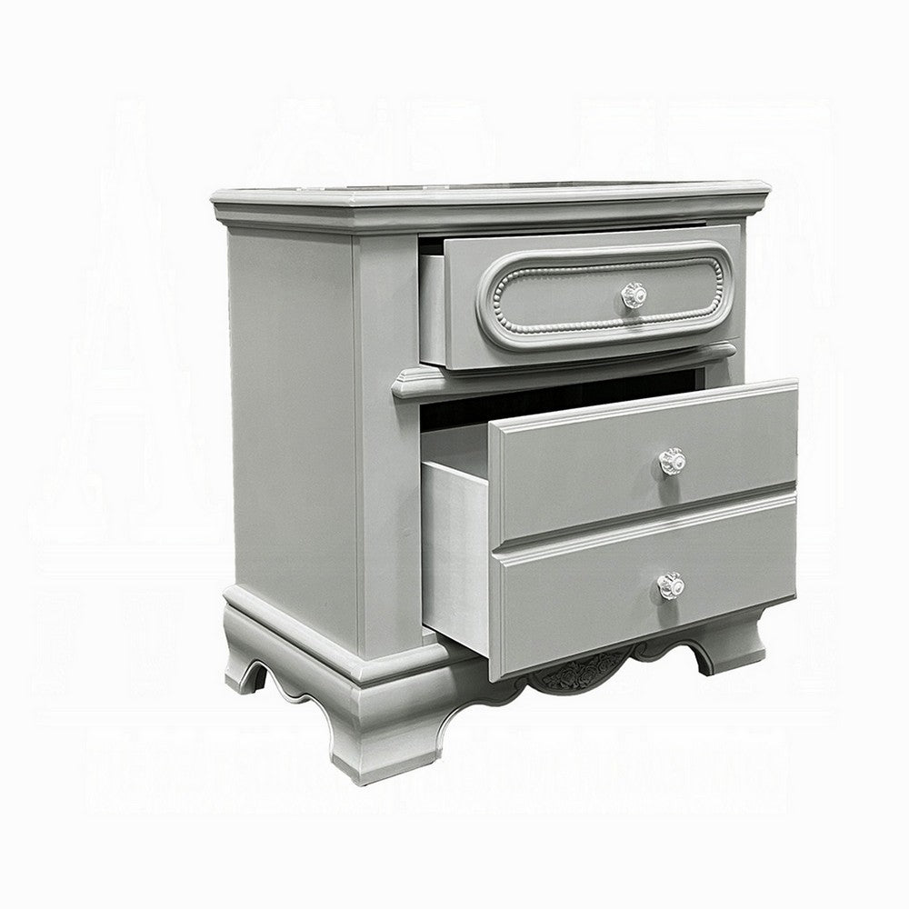 Benjara Auri Kids Nightstand, 3 Drawers And Scalloped Base, 27 Inch Gray Wood