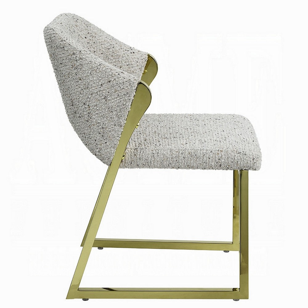 Benjara Side Dining Chair, Gold Stainless Steel, Gray Soft Teddy Sherpa