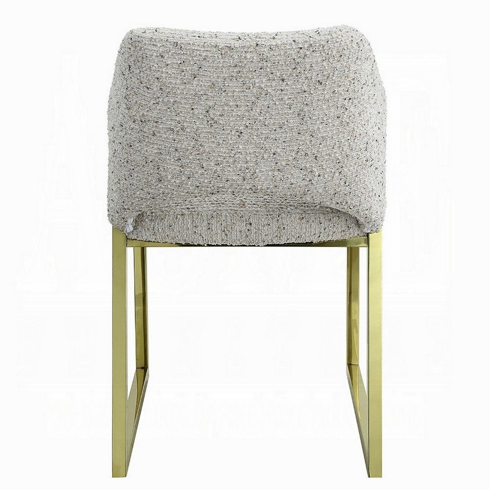 Benjara Side Dining Chair, Gold Stainless Steel, Gray Soft Teddy Sherpa