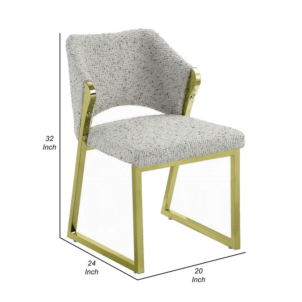 Benjara Side Dining Chair, Gold Stainless Steel, Gray Soft Teddy Sherpa