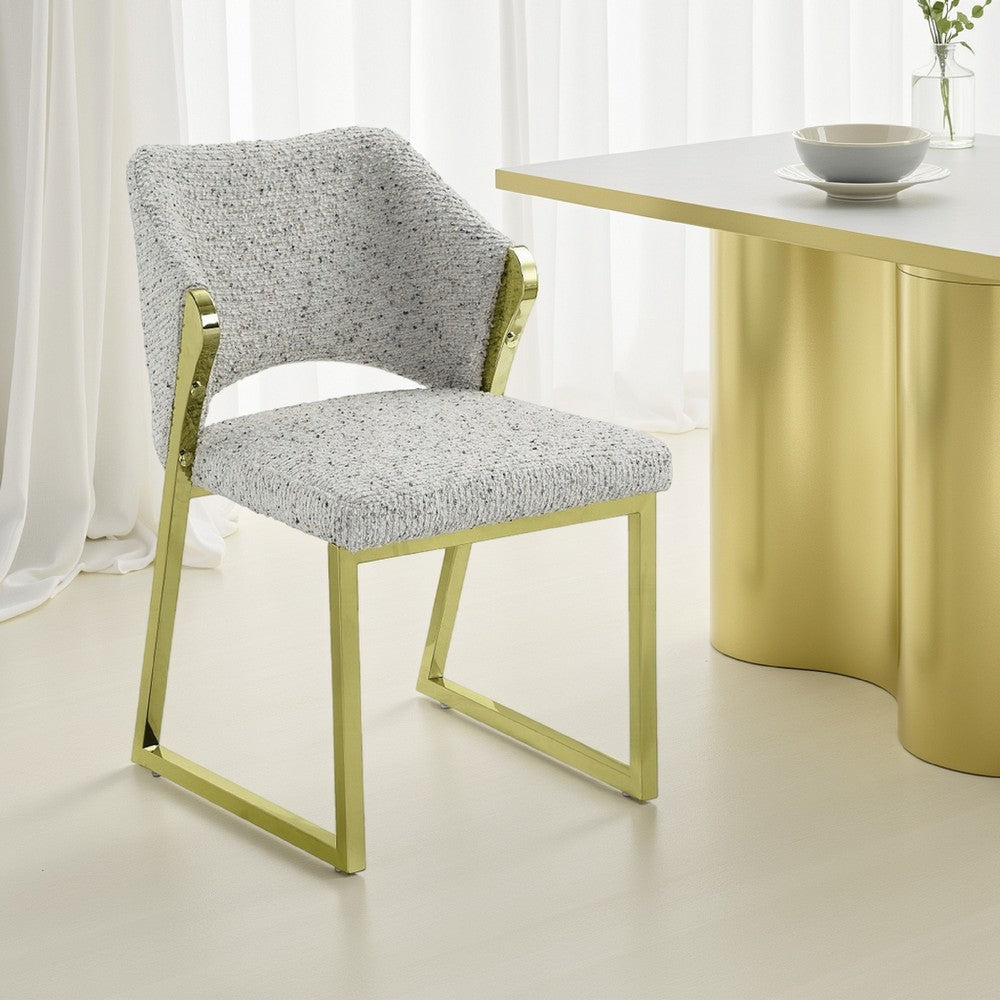 Benjara Side Dining Chair, Gold Stainless Steel, Gray Soft Teddy Sherpa