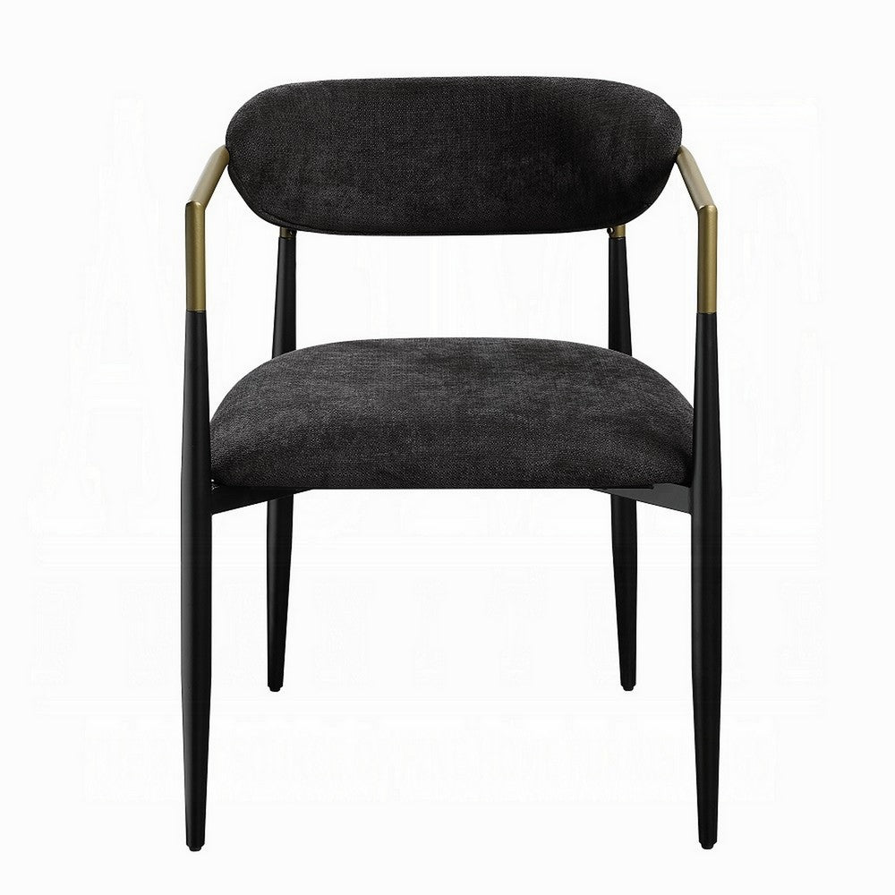 Benjara Vonn Dining Side Chair Set of 2, Black Gold Metal, Black Fabric