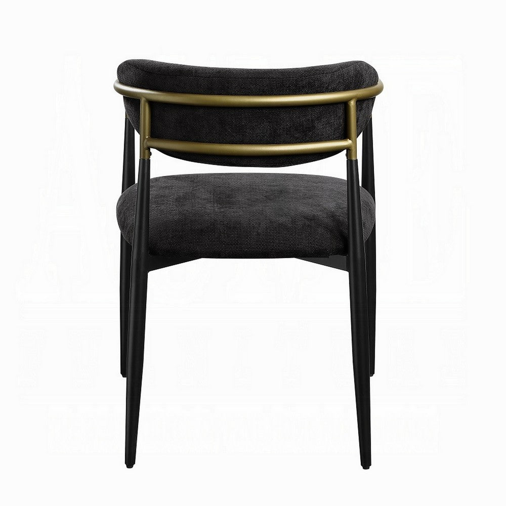 Benjara Vonn Dining Side Chair Set of 2, Black Gold Metal, Black Fabric