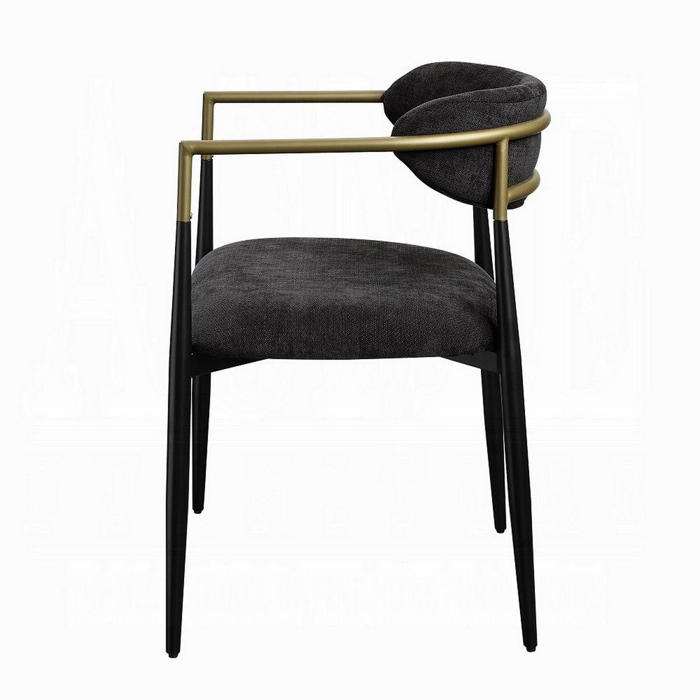 Benjara Vonn Dining Side Chair Set of 2, Black Gold Metal, Black Fabric