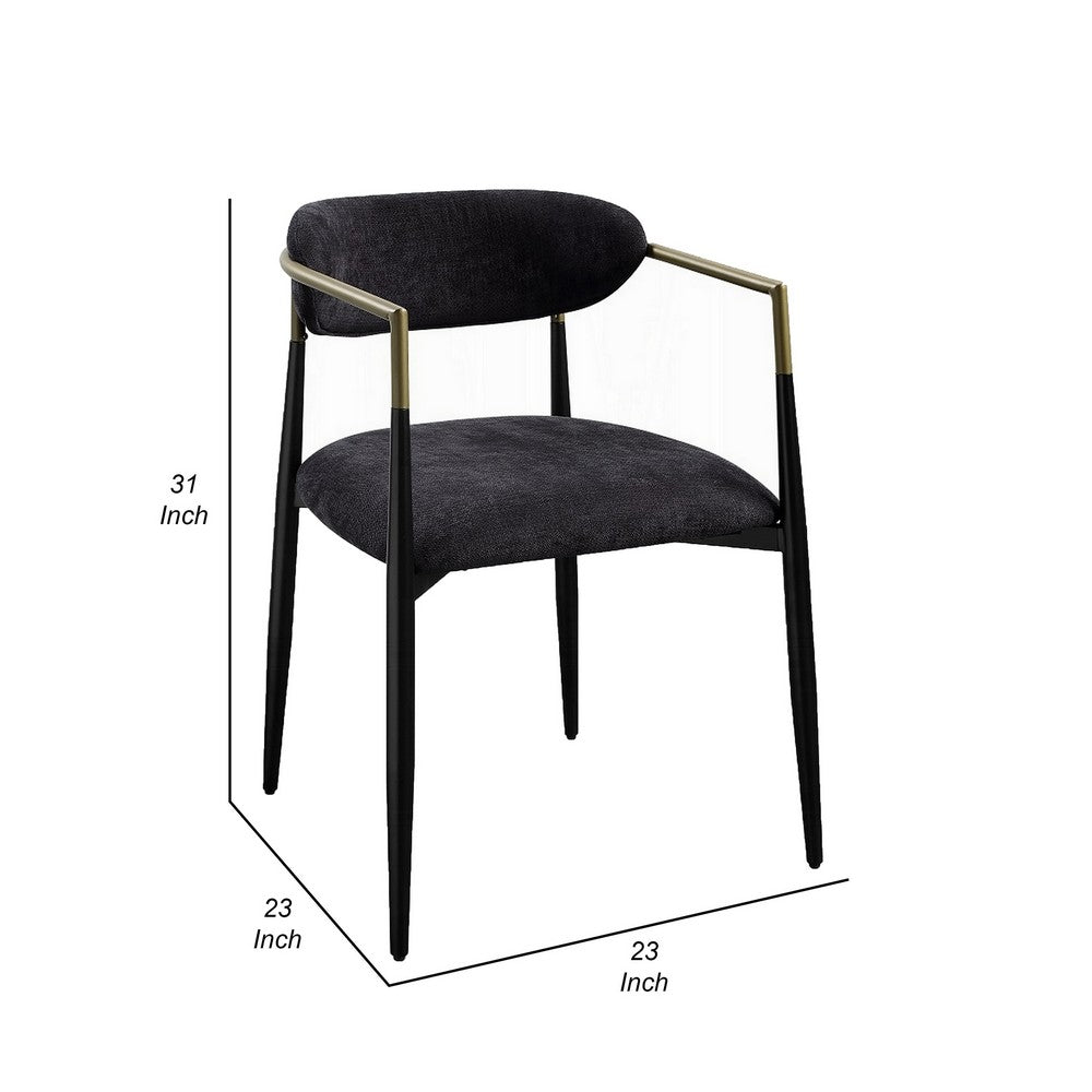 Benjara Vonn Dining Side Chair Set of 2, Black Gold Metal, Black Fabric
