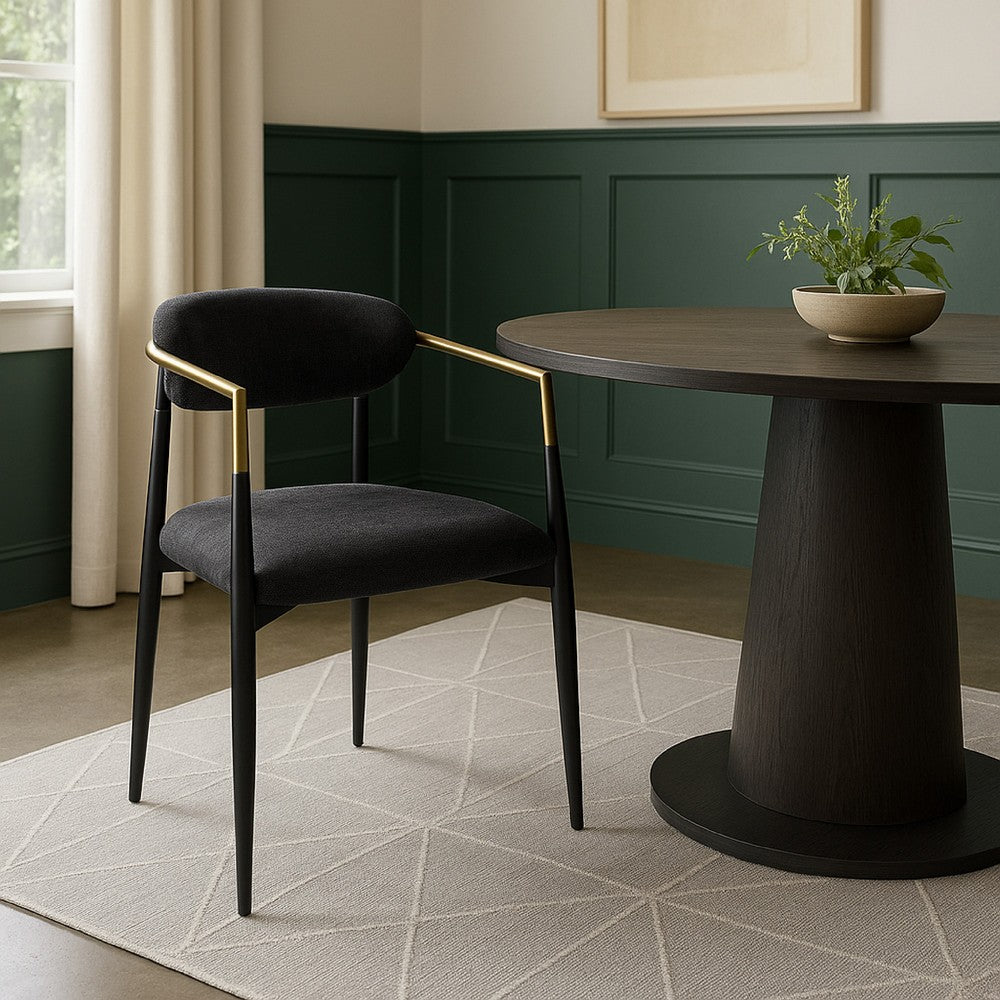 Benjara Vonn Dining Side Chair Set of 2, Black Gold Metal, Black Fabric