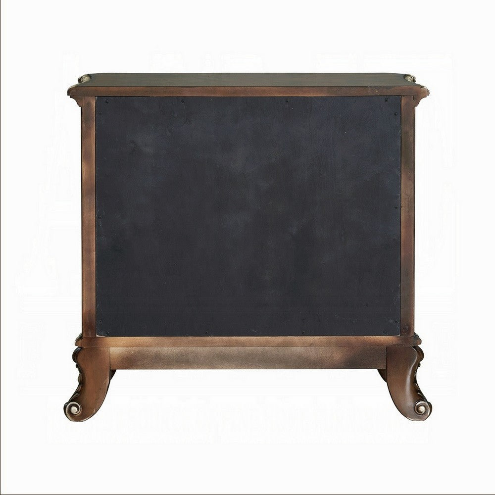 Benjara Vany Nightstand, Traditional Floral Trim, 3 Drawers, Cherry Brown