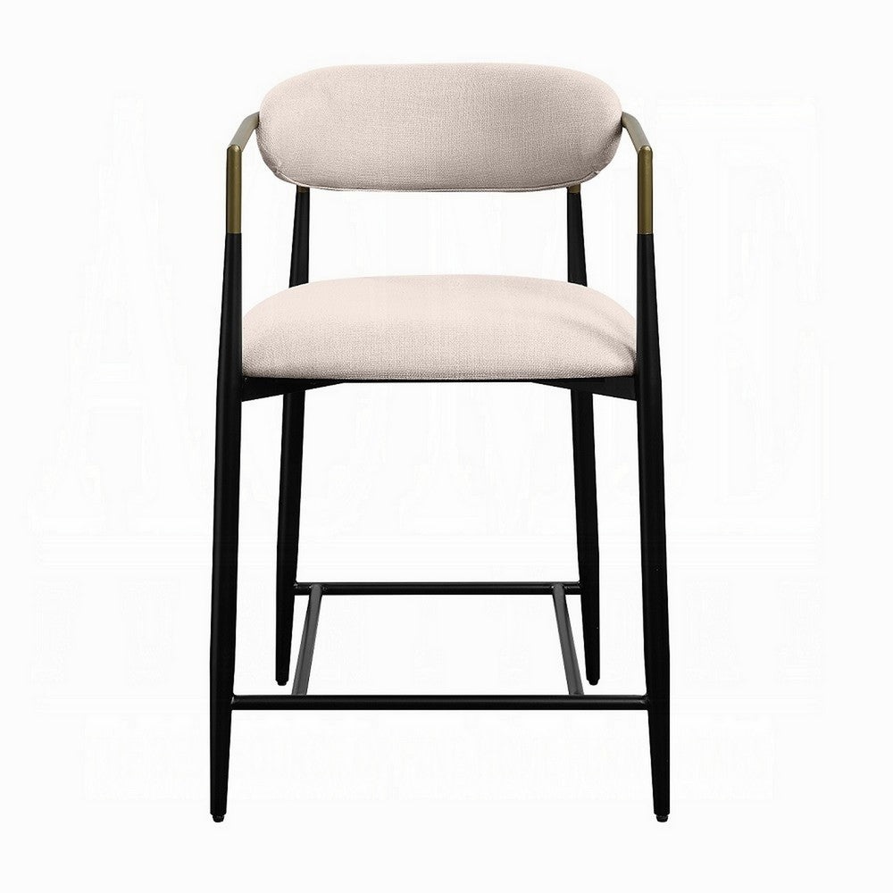 Benjara Vonn 25 Inch Counter Height Chair, Beige Fabric, Black Metal Frame