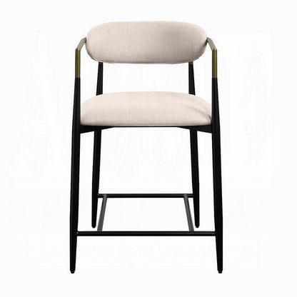Benjara Vonn 25 Inch Counter Height Chair, Beige Fabric, Black Metal Frame