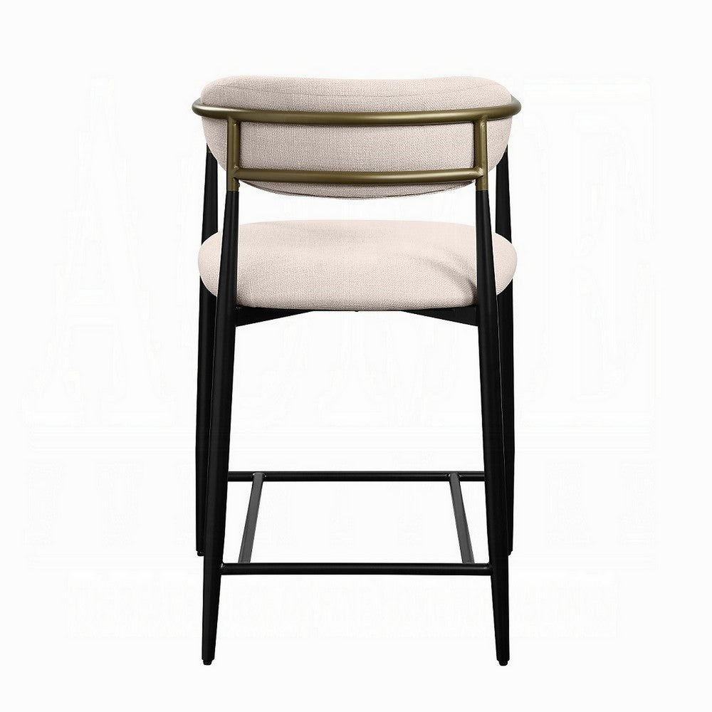 Benjara Vonn 25 Inch Counter Height Chair, Beige Fabric, Black Metal Frame