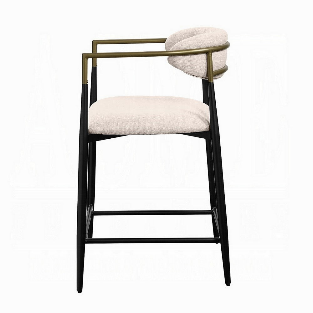 Benjara Vonn 25 Inch Counter Height Chair, Beige Fabric, Black Metal Frame