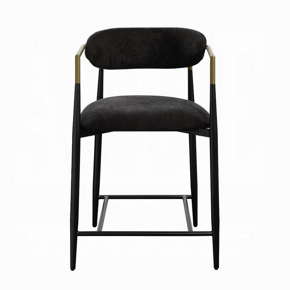Benjara Vonn 25 Inch Counter Height Chair, Padded Fabric, Black Metal Frame