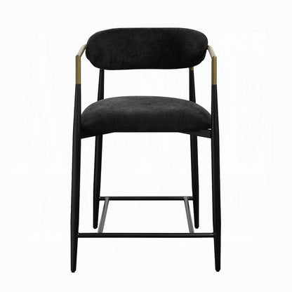 Benjara Vonn 25 Inch Counter Height Chair, Padded Fabric, Black Metal Frame