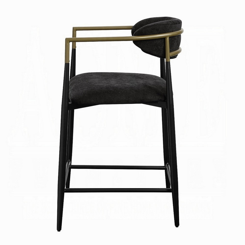 Benjara Vonn 25 Inch Counter Height Chair, Padded Fabric, Black Metal Frame