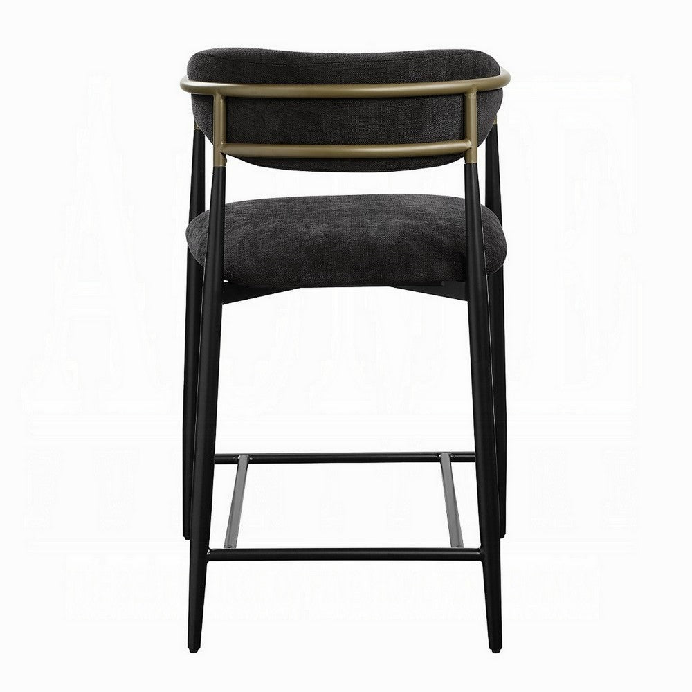Benjara Vonn 25 Inch Counter Height Chair, Padded Fabric, Black Metal Frame
