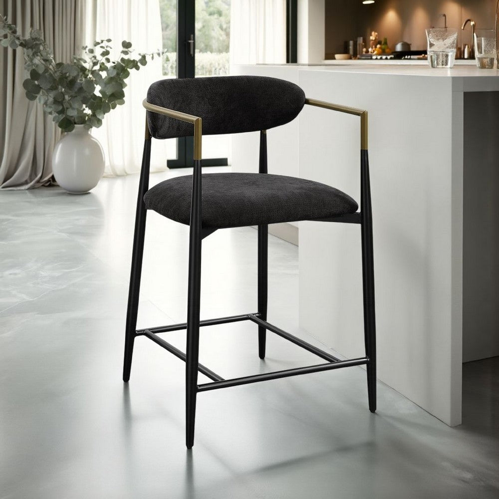 Benjara Vonn 25 Inch Counter Height Chair, Padded Fabric, Black Metal Frame